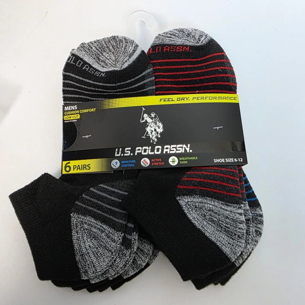 US Polo Assn Mens 6 Pair Low Cut Cushion Comfort Performance Socks Size 6-12 New